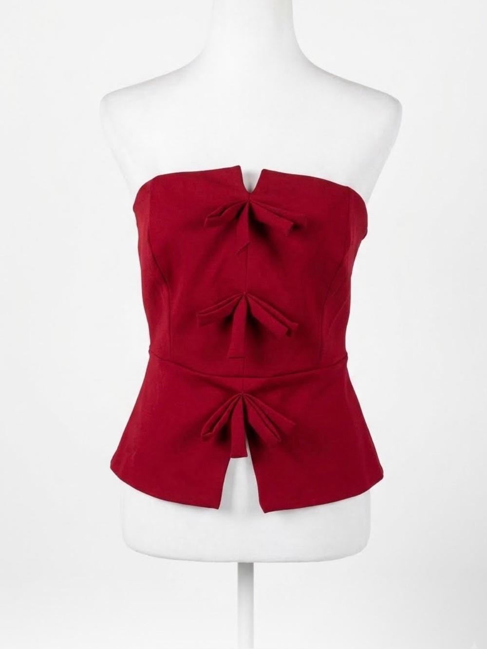 Strapless Red Bow-Detail Peplum Top